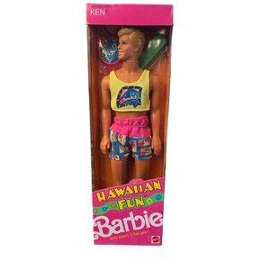 NIB Vintage Hawaiian Fun Ken Doll 1990 Mattel New In Box With Beach N Fun Gear